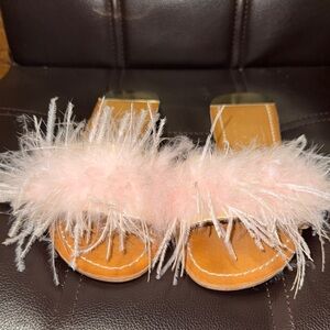 Chinese Laundry Pink and Tan Feathered Sandals